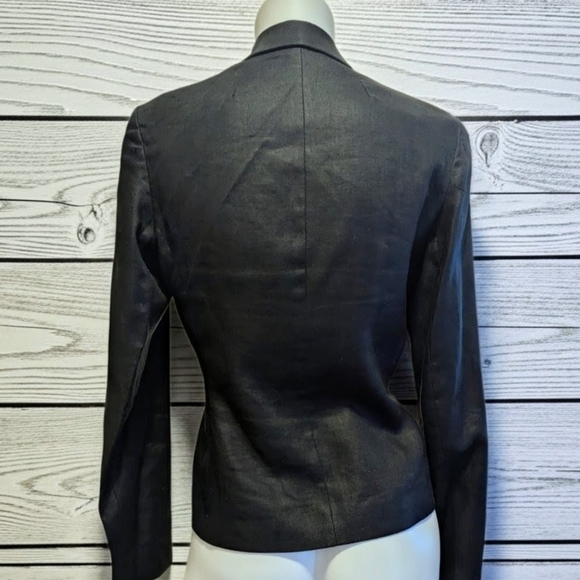 Kenar Black Linen Military Style Blazer with Gold Buttons - Picture 4 of 6